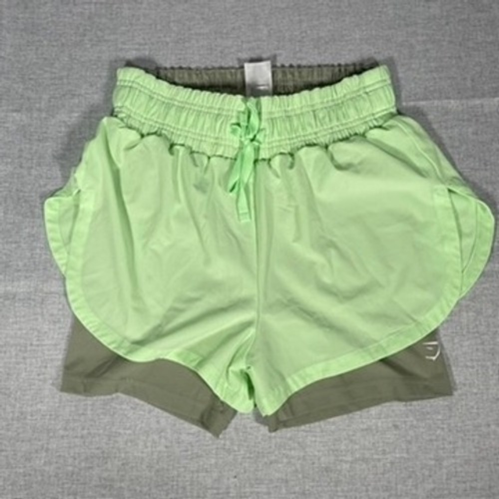 Gymshark XS Running Shorts Green Layered Athletic Gym Workout Activewear